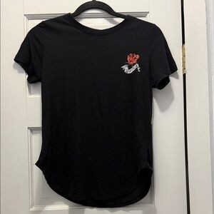 Source Unknown Black Tee with Red Rose Detail